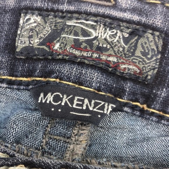 VINTAGE SILVER MCKENZIE JEANS SLIMCUT 26x34 DECORATED FLAP POCKET !! 😎 - Picture 4 of 16